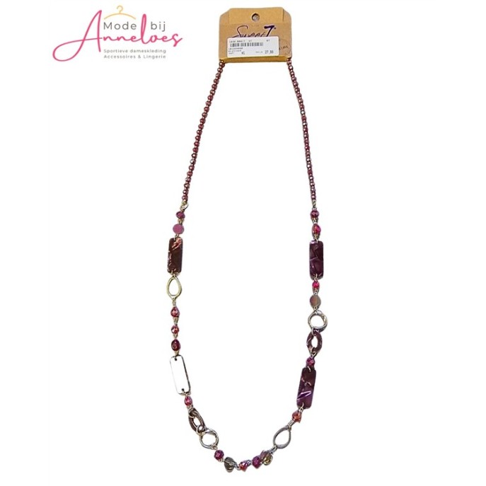 Sweet7 Ketting lang blokken 101224880 wijnrood Sweet7 Ketting lang blokken 101224880 wijnrood